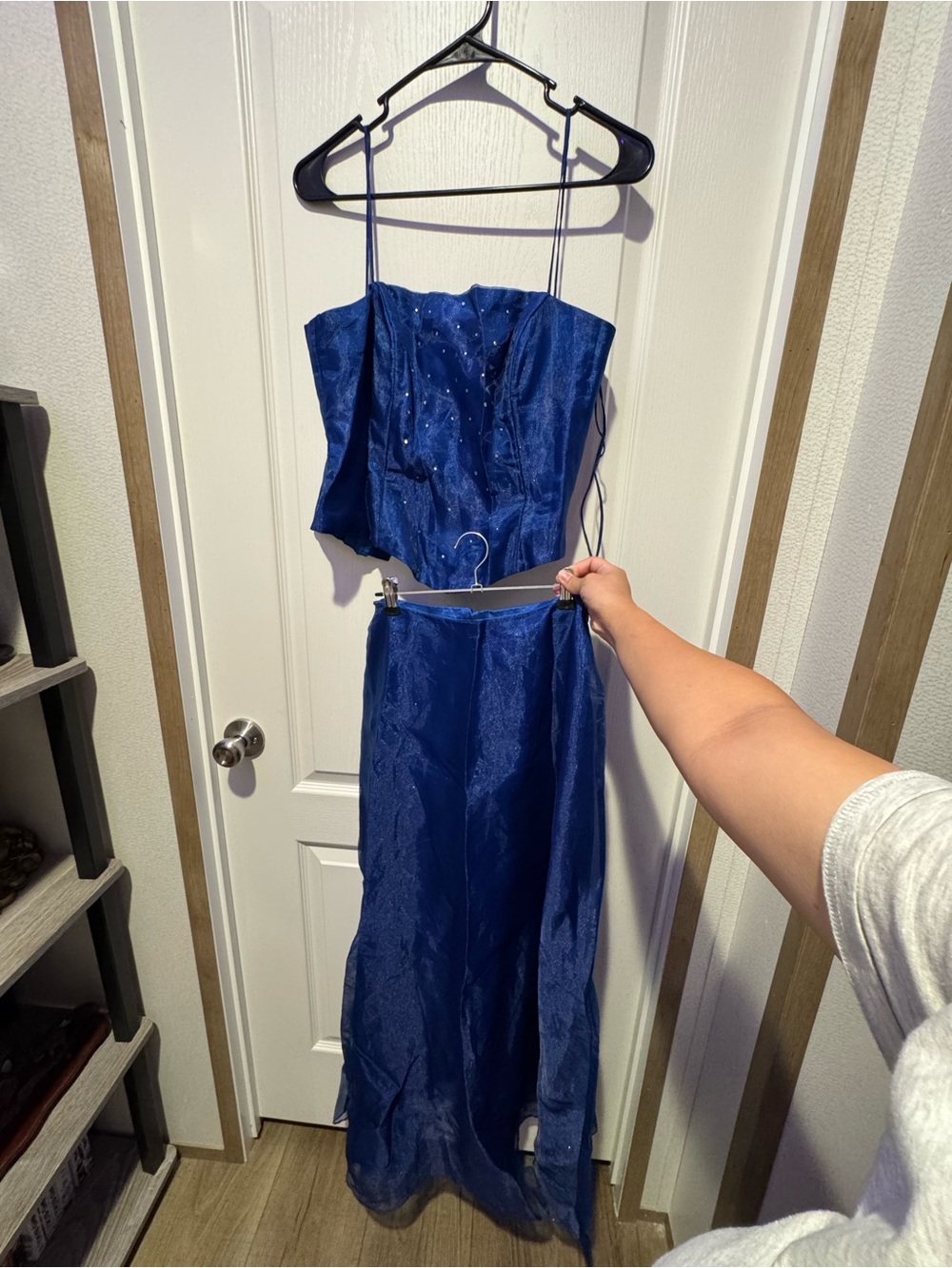 Navy Blue Two-Piece Prom Dress with Beaded Bodice